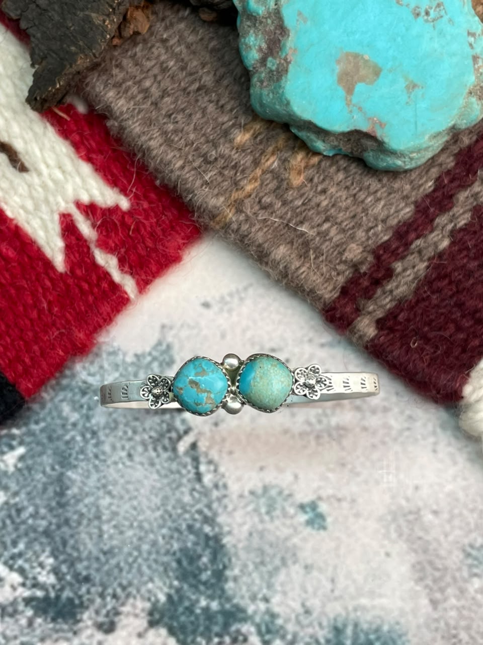 Handmade Sterling Silver Number 8 Turquoise Cuff Bracelet Signed Nizhoni