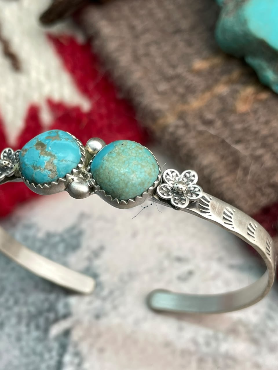 Handmade Sterling Silver Number 8 Turquoise Cuff Bracelet Signed Nizhoni