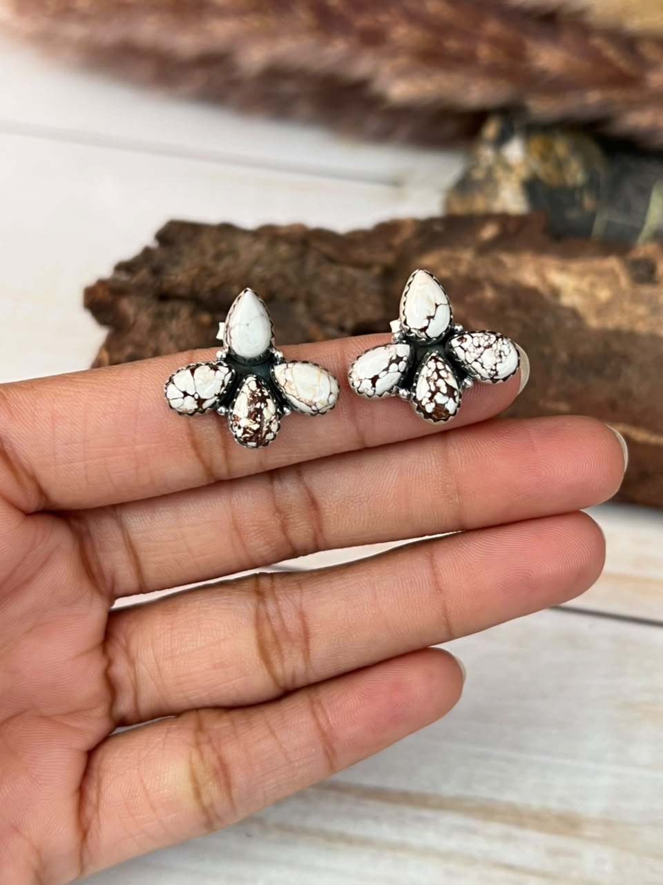 Handmade Sterling Silver Wildhorse Magnesite Post Studs Earrings Signed Nizhoni