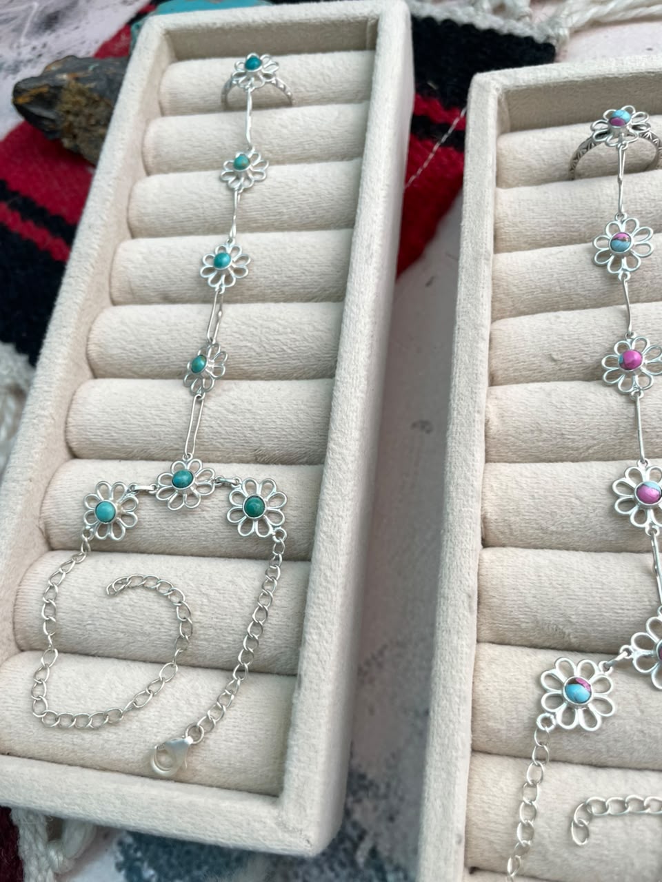 Handmade Sterling Silver Cotton Candy and Kingman Turquoise Flower Collection: Hand Harness