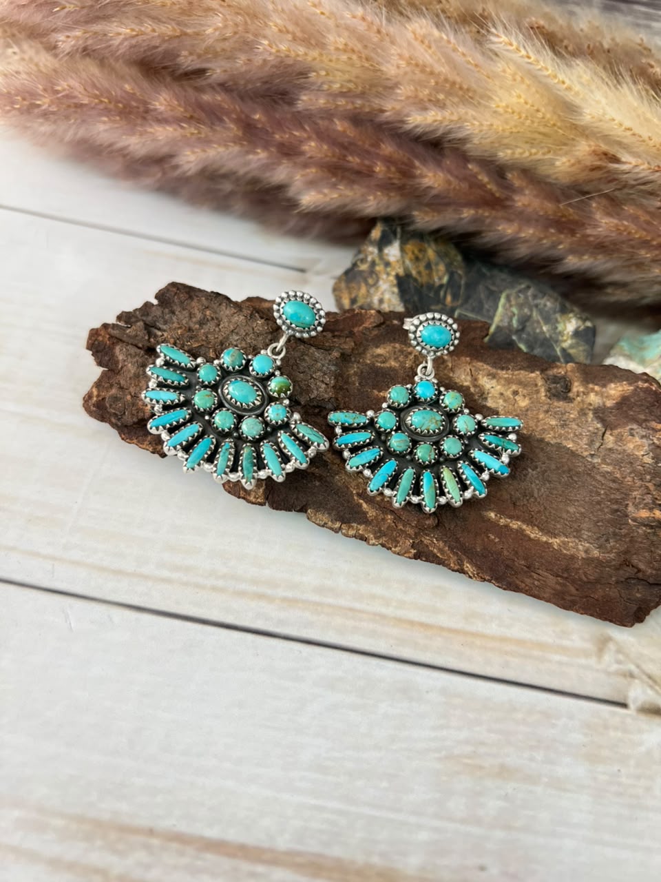 Handmade Sterling Silver Kingman Turquoise Post Dangle Earrings Signed Nizhoni
