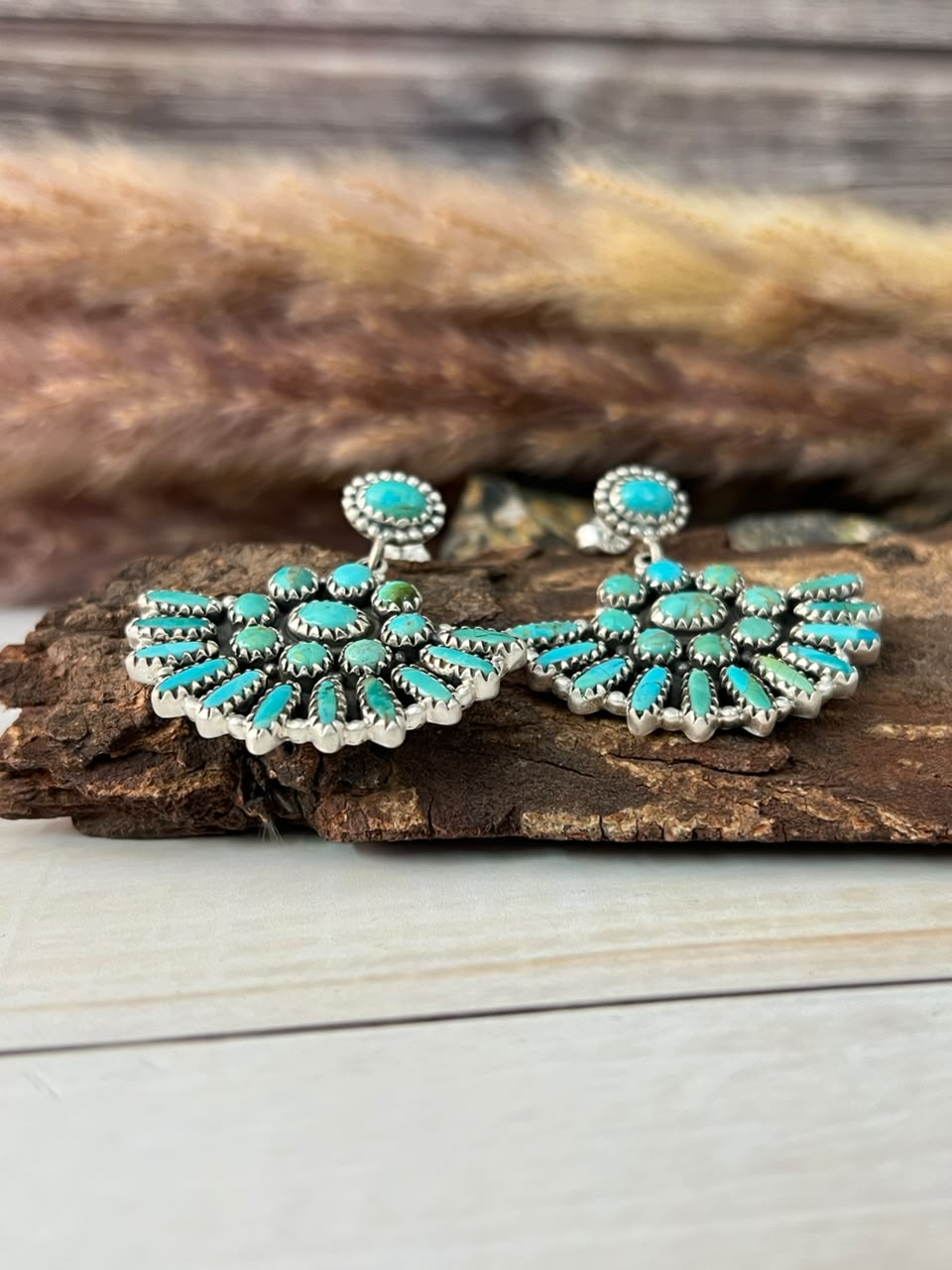 Handmade Sterling Silver Kingman Turquoise Post Dangle Earrings Signed Nizhoni