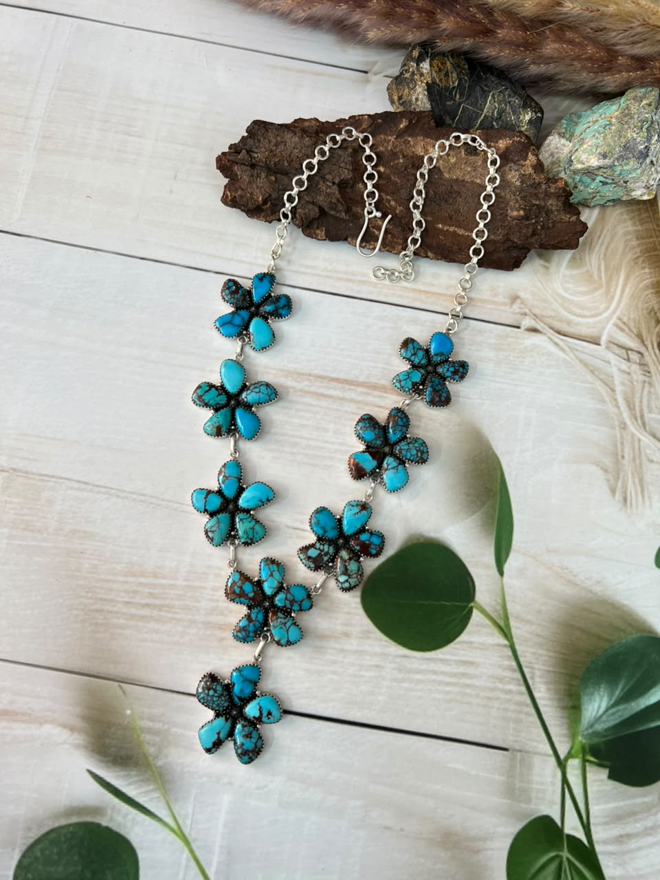 Handmade Sterling Silver Egyptian Turquoise Necklace Signed Nizhoni