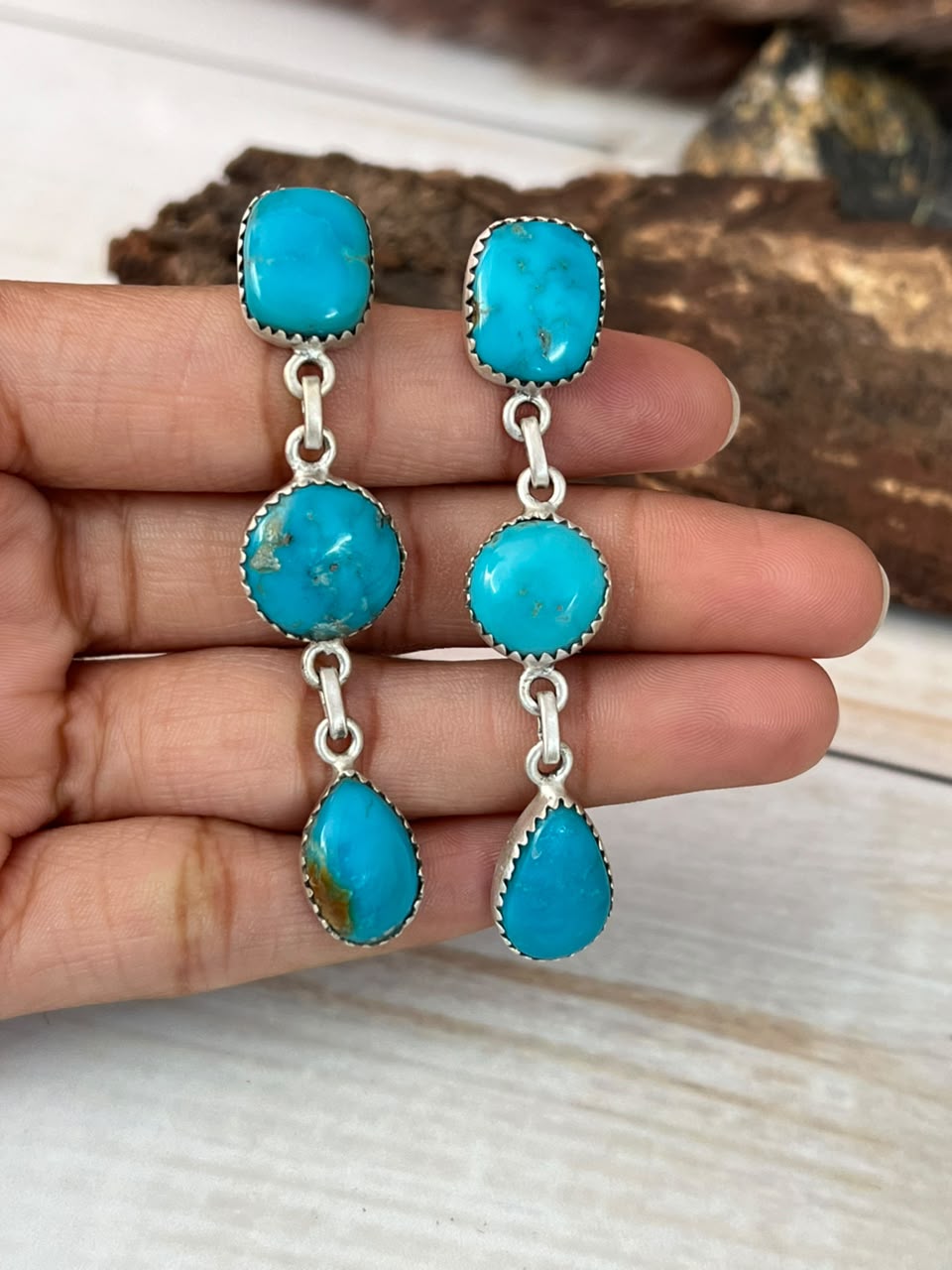 Handmade Sterling Silver Hardy Pit Post Dangle Earrings Signed Nizhoni