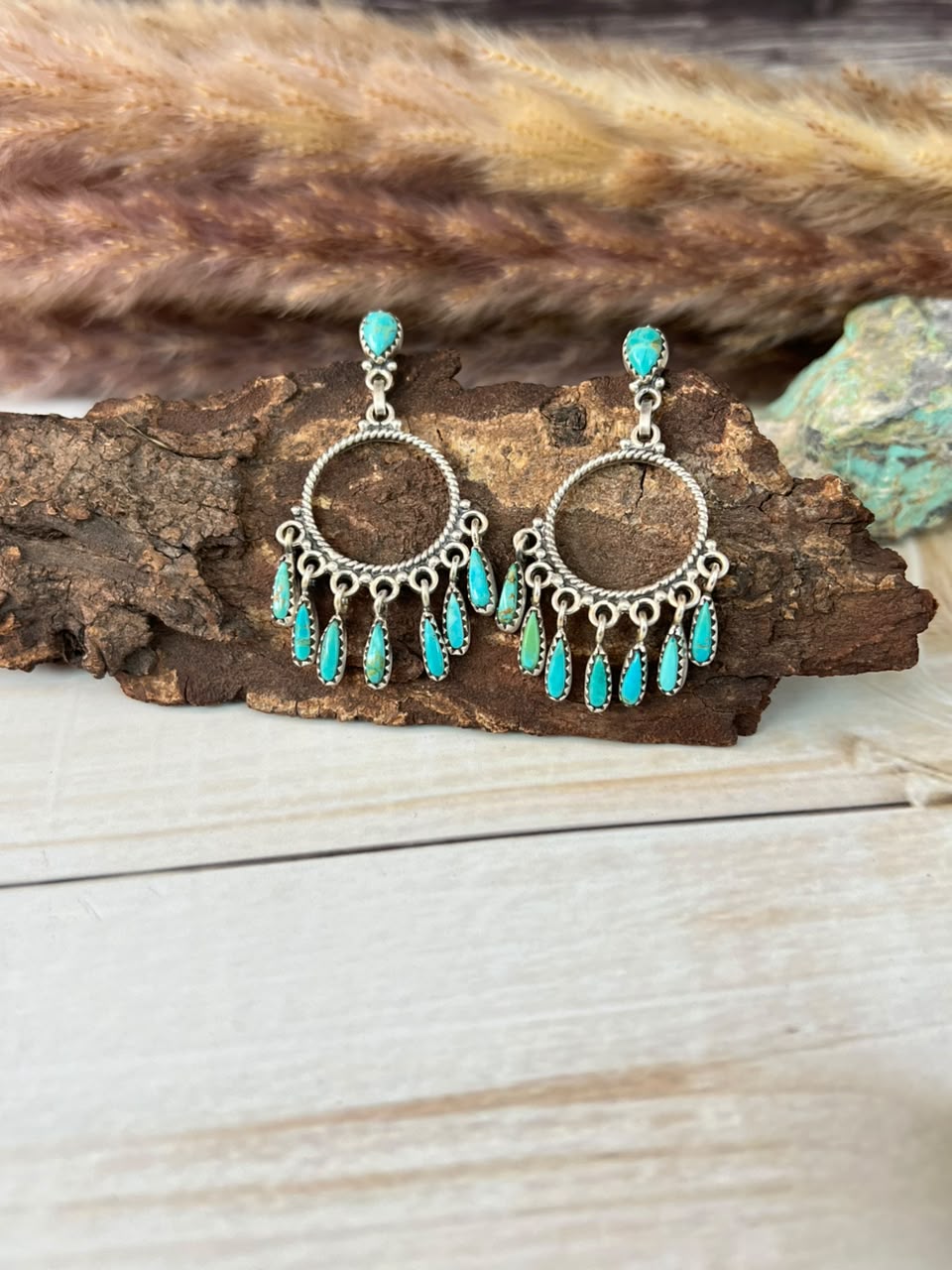Handmade Sterling Silver Kingman Turquoise Post Dangle Earrings Signed Nizhoni