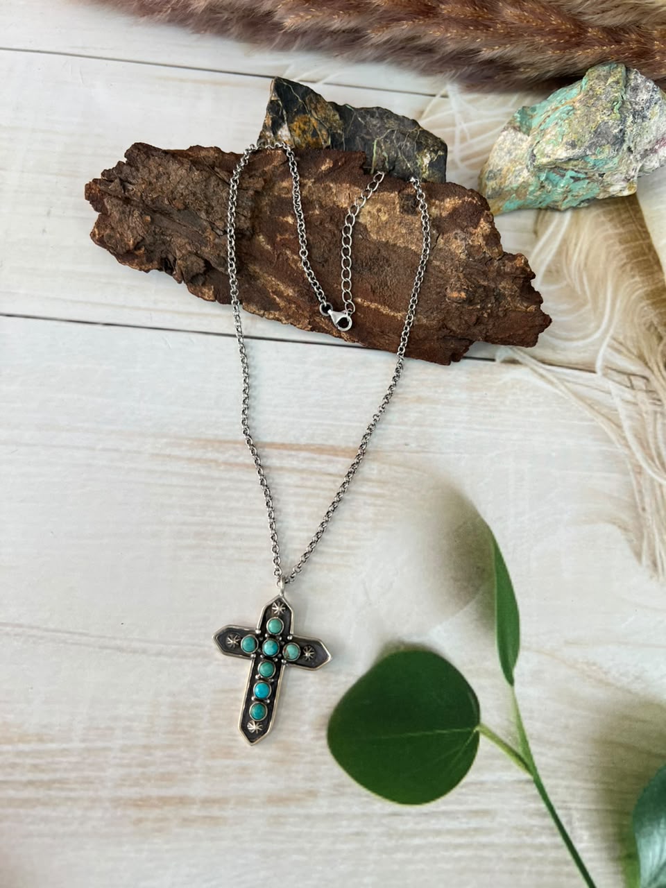 Handmade Sterling Silver Kingman Turquoise Cross Necklace Signed Nizhoni