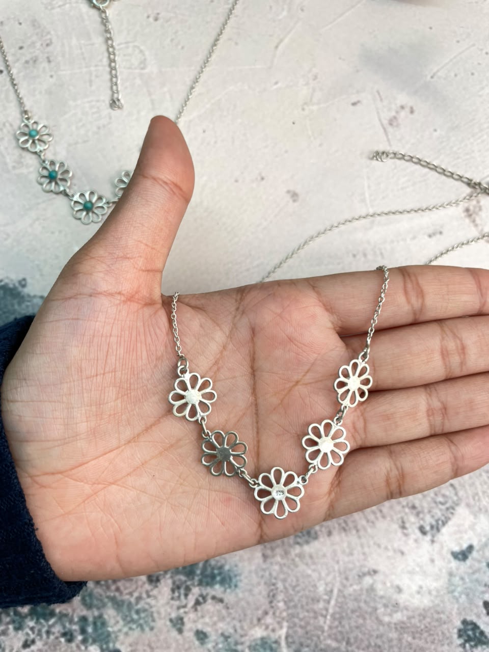 Handmade Sterling Silver Cotton Candy and Kingman Turquoise Flower Collection: Necklace