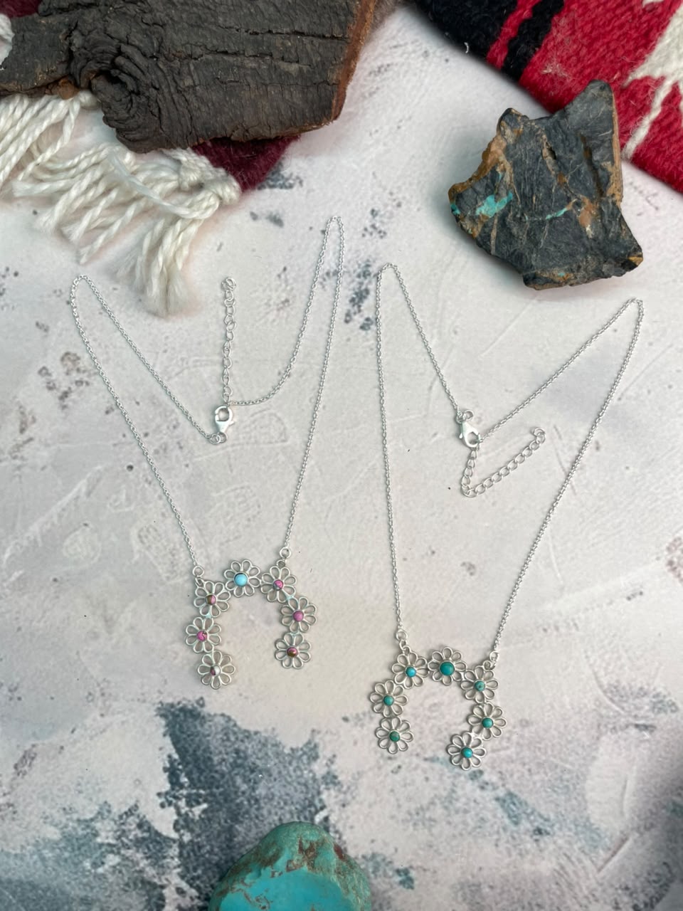 Handmade Sterling Silver Cotton Candy and Kingman Turquoise Flower Collection: Naja Necklace