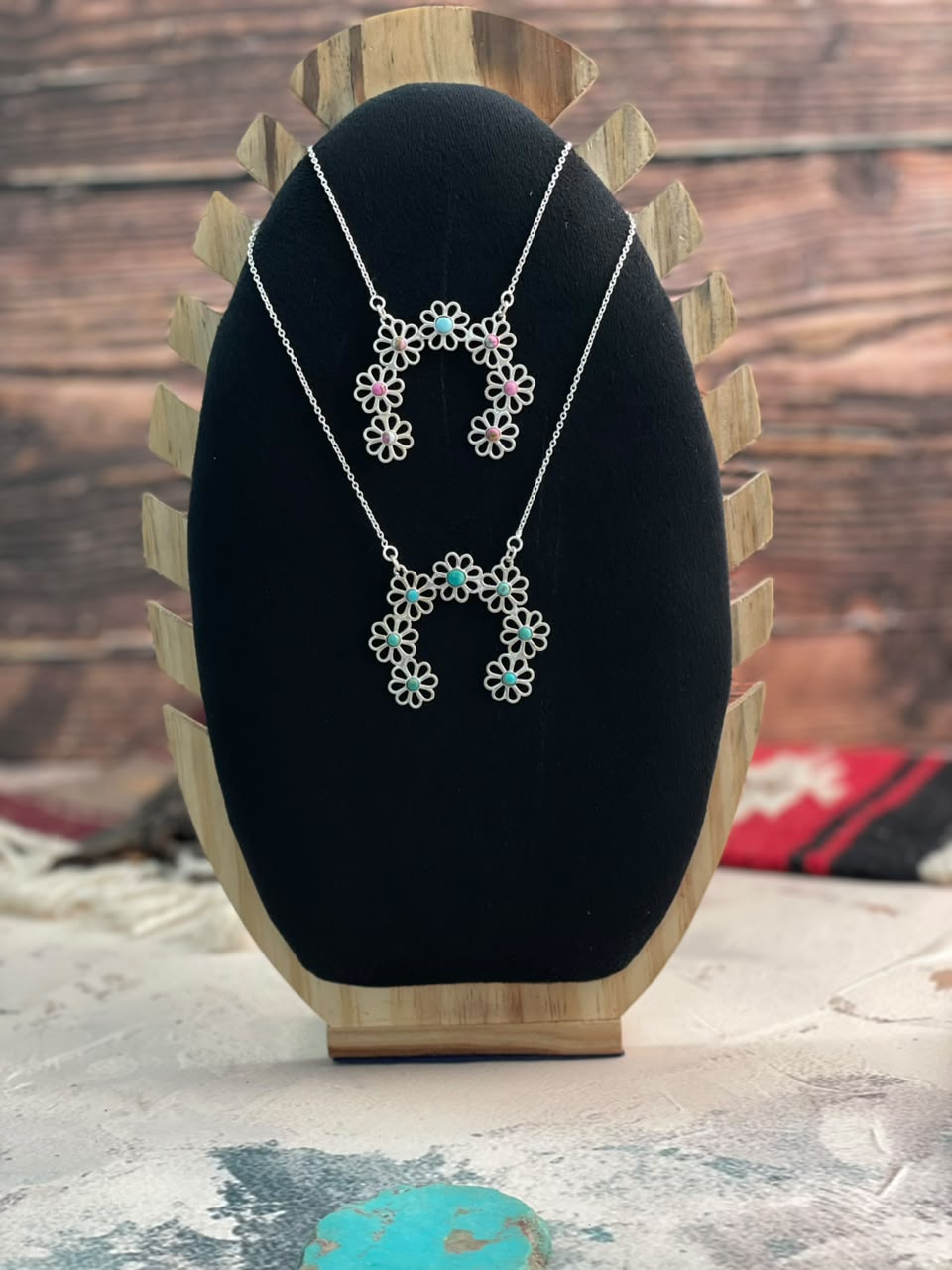 Handmade Sterling Silver Cotton Candy and Kingman Turquoise Flower Collection: Naja Necklace