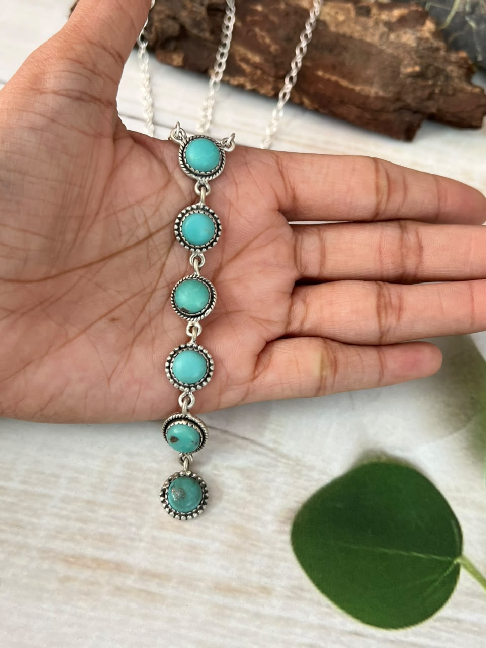 Handmade Sterling Silver Campitos Turquoise Necklace Signed Nizhoni