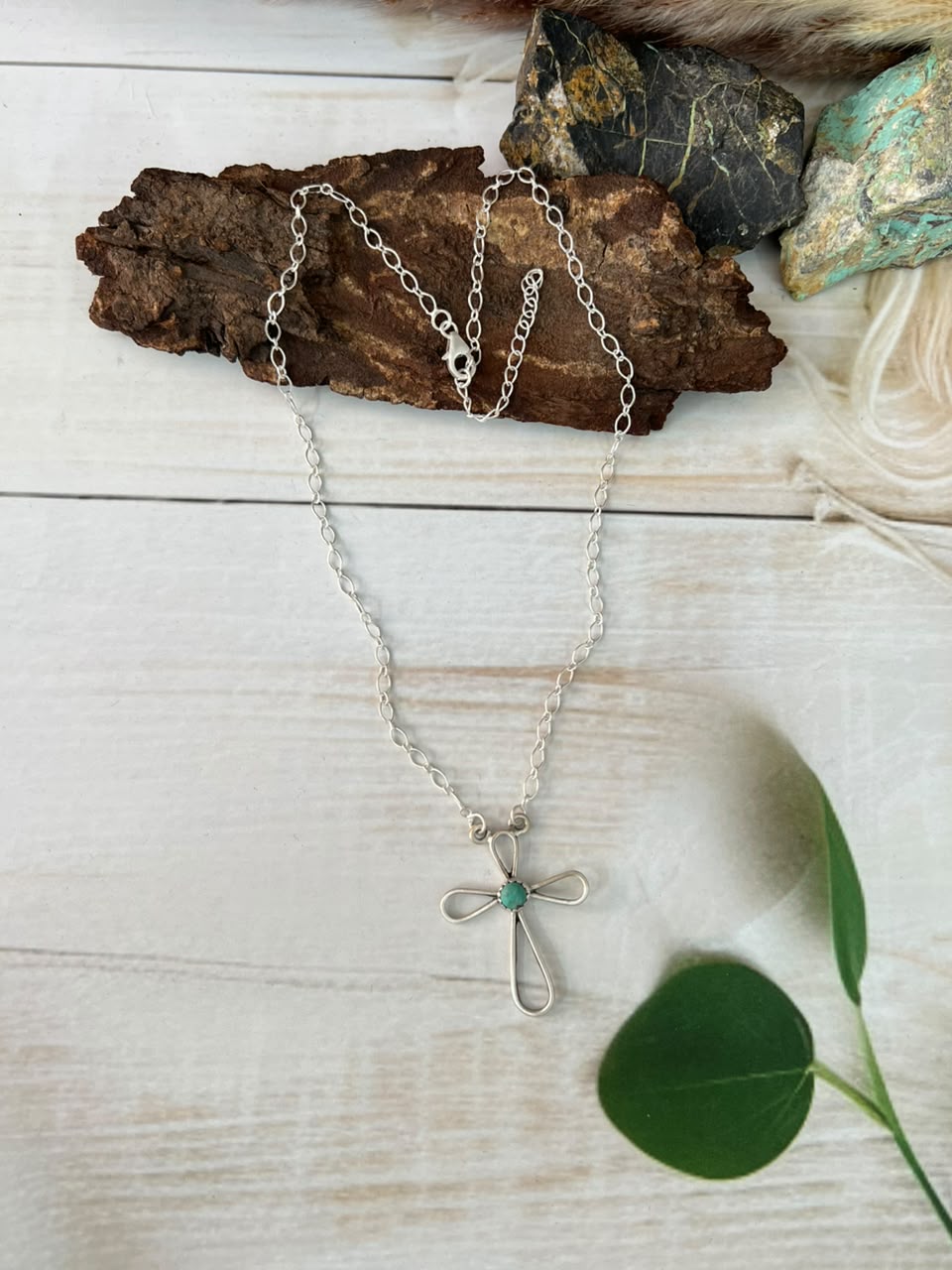 Handmade Sterling Silver Kingman Turquoise Cross Necklace Signed Nizhoni