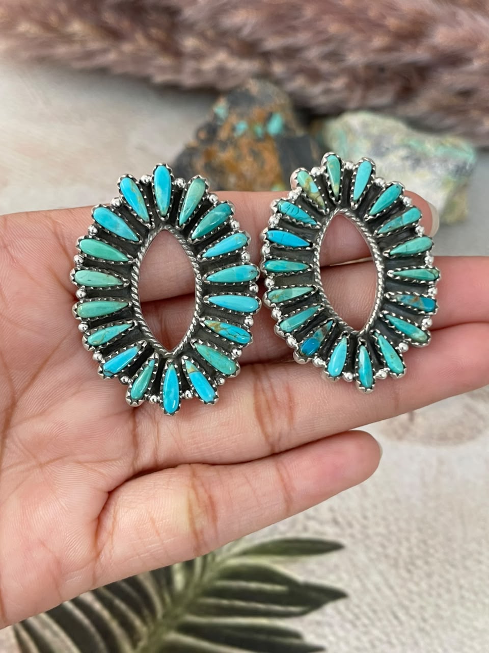 Handmade Sterling Silver Kingman Turquoise Post Studs Earrings Signed Nizhoni