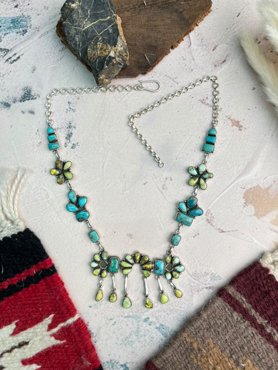Handmade Sterling Silver Palomino with Campitos Turquoise Necklace Signed Nizhoni