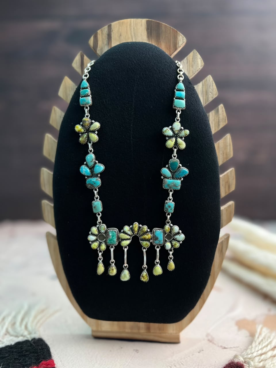 Handmade Sterling Silver Palomino with Campitos Turquoise Necklace Signed Nizhoni