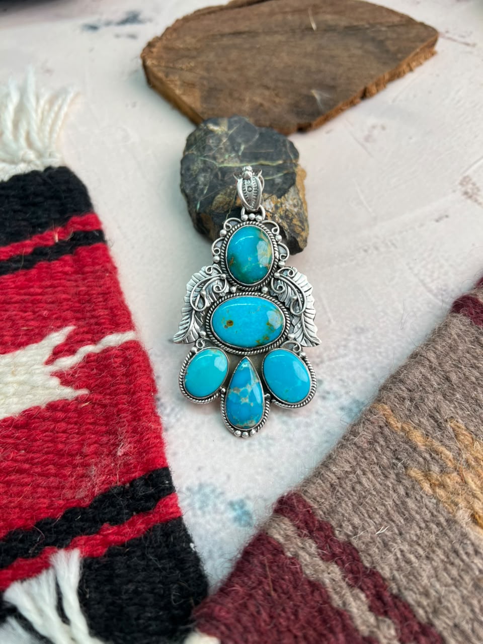 Handmade Sterling Silver Hardy Pit Turquoise Pendant Signed Nizhoni