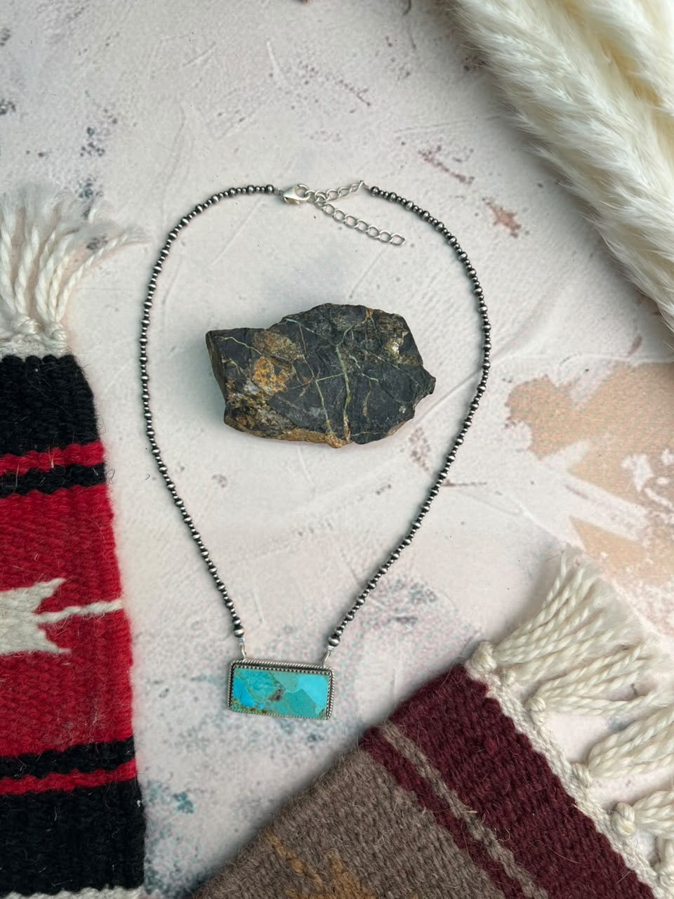 Handmade Sterling Silver Kingman Turquoise Beaded Bar Necklace Signed Nizhoni (8)