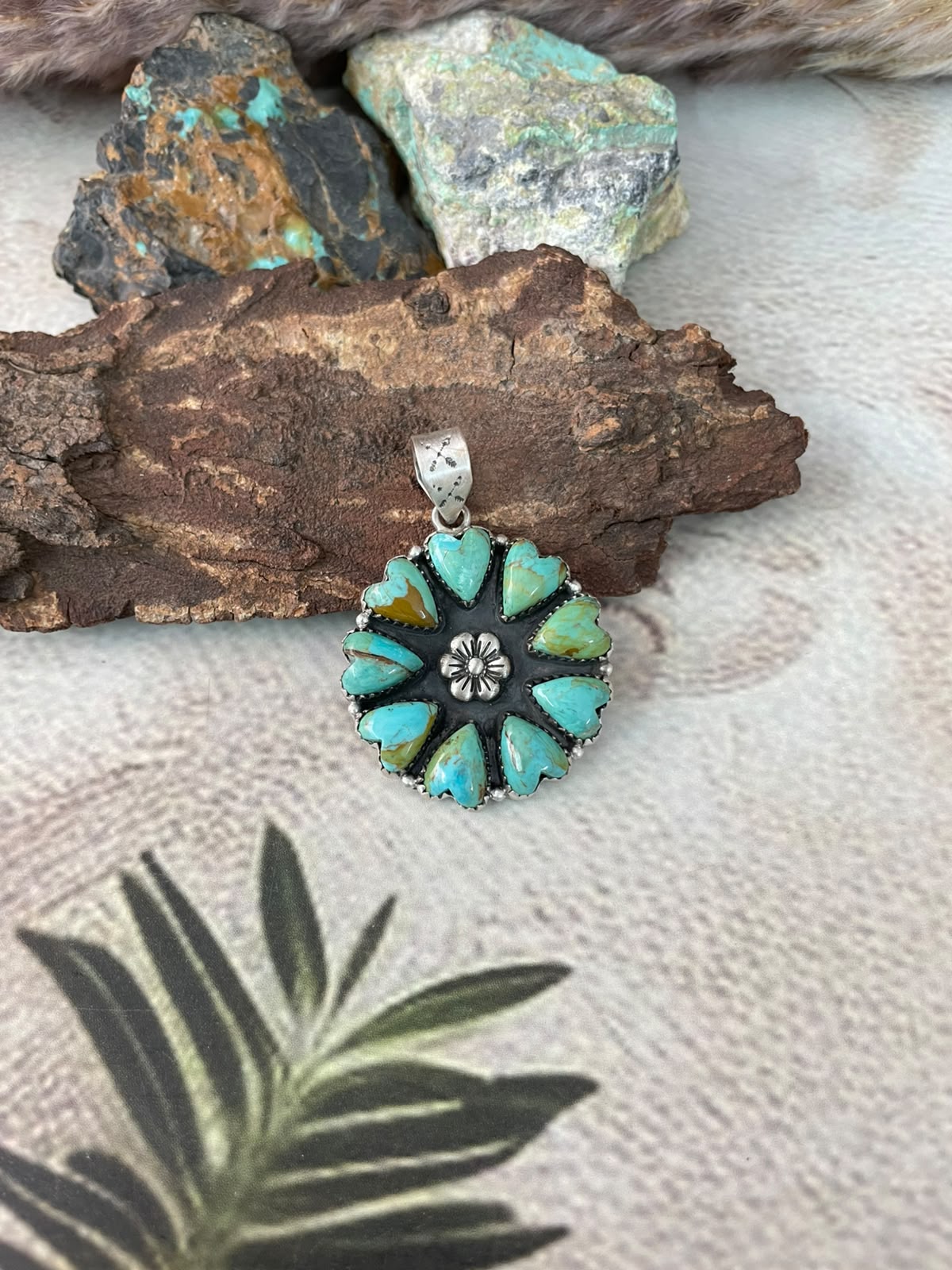 Handmade Sterling Silver Kingman Turquoise Turquoise Heart Pendant Signed Nizhoni