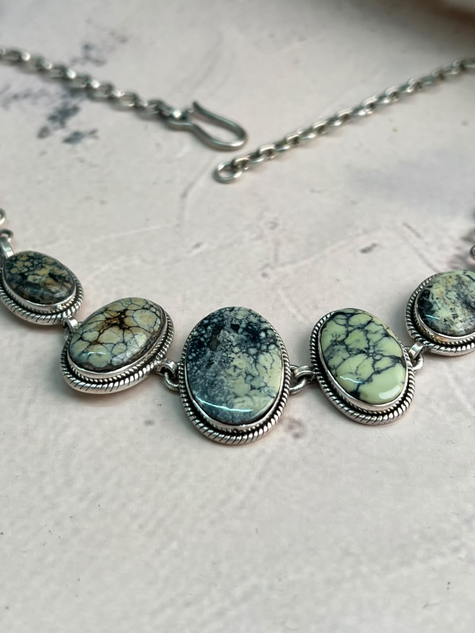 Handmade Sterling Silver Colina Verde Variscite Collection: Choker Necklace Signed Nizhoni