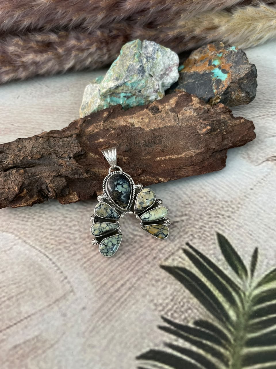 Handmade Sterling Silver Colina Verde Variscite Collection: Naja Pendant Signed Nizhoni