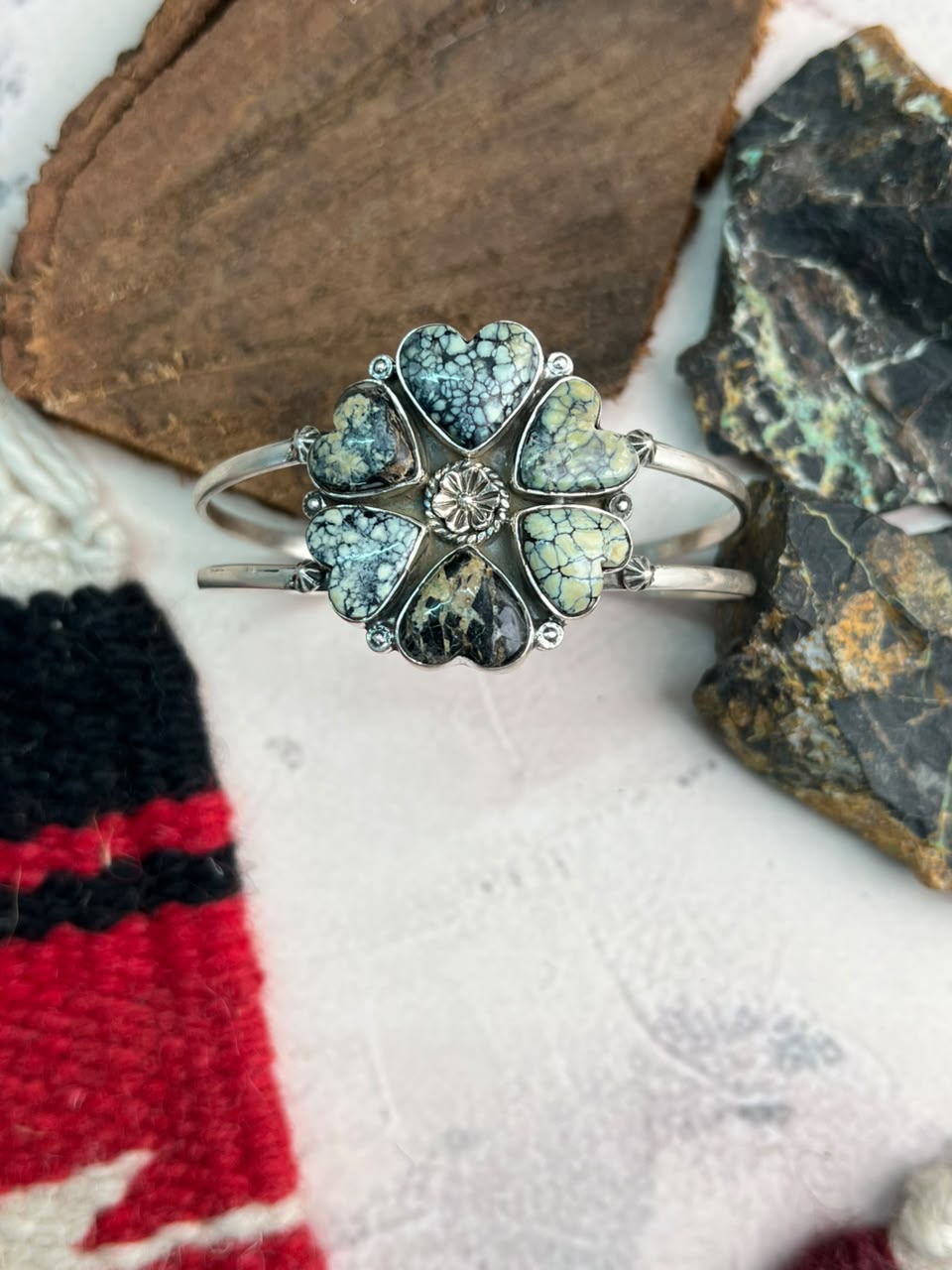 Handmade Sterling Silver Colina Verde Variscite Collection: Cuff Bracelet Signed Nizhoni