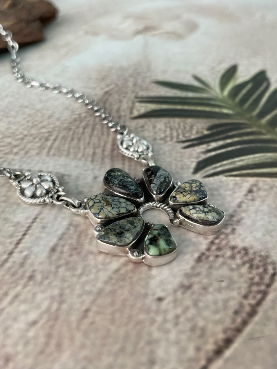 Handmade Sterling Silver Colina Verde Variscite Collection: Naja Necklace Signed Nizhoni