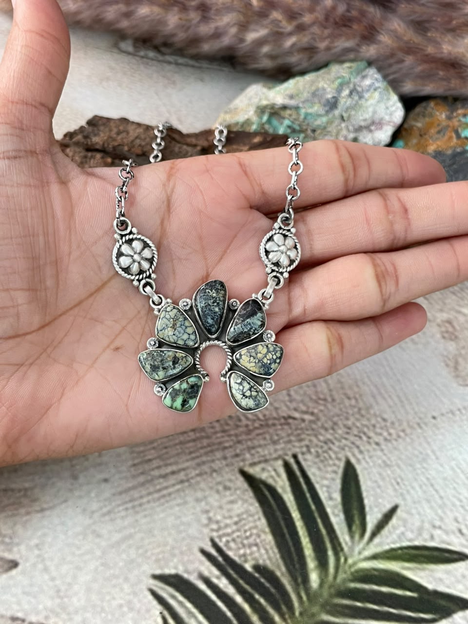 Handmade Sterling Silver Colina Verde Variscite Collection: Naja Necklace Signed Nizhoni