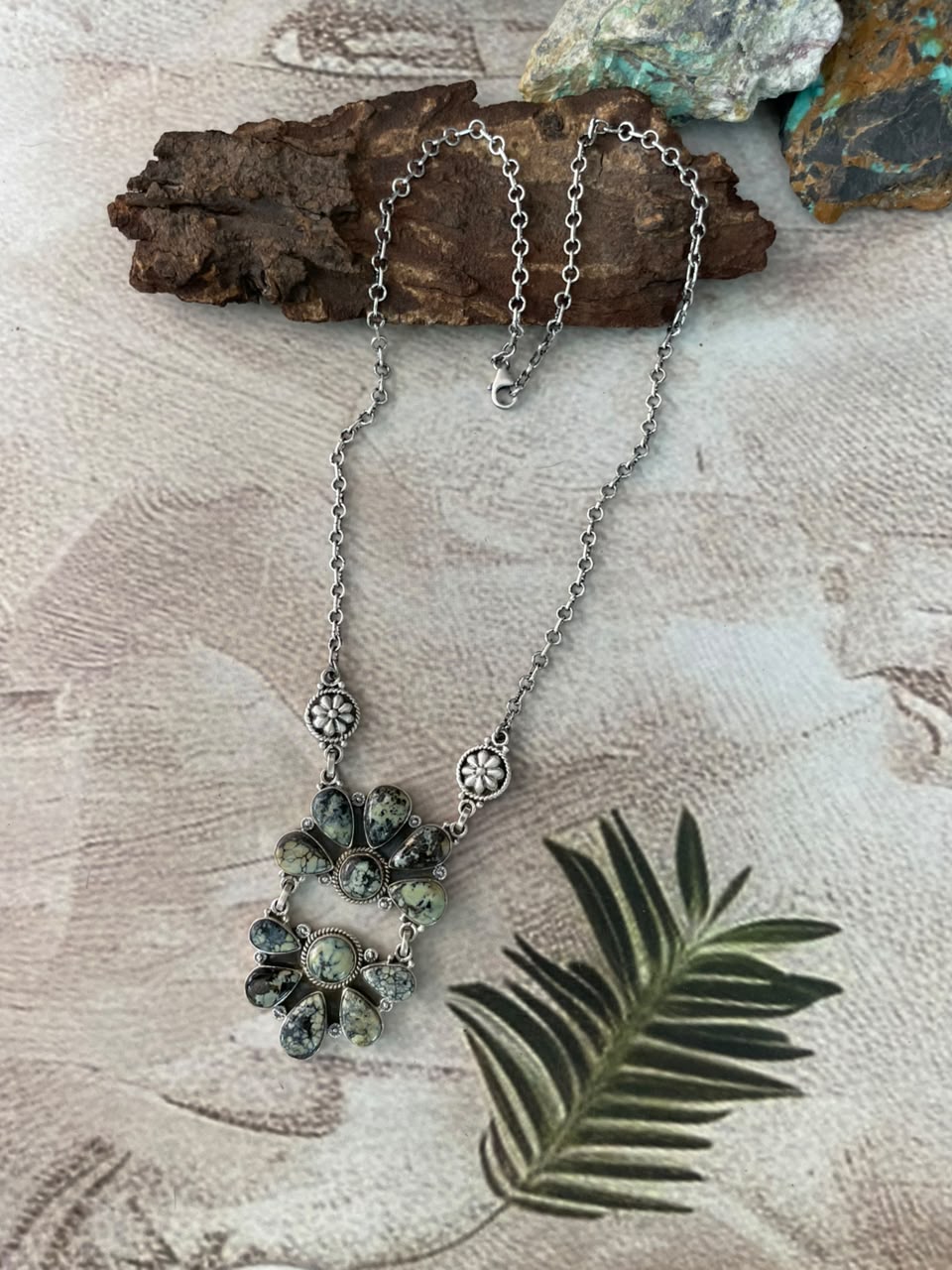 Handmade Sterling Silver Colina Verde Variscite Collection: Necklace Signed Nizhoni