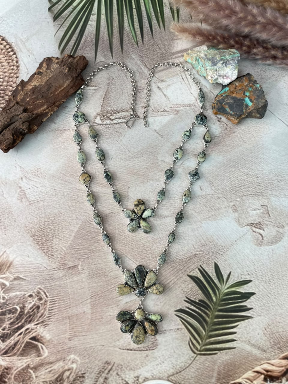 Handmade Sterling Silver Colina Verde Variscite Collection: Layered Necklace Signed Nizhoni