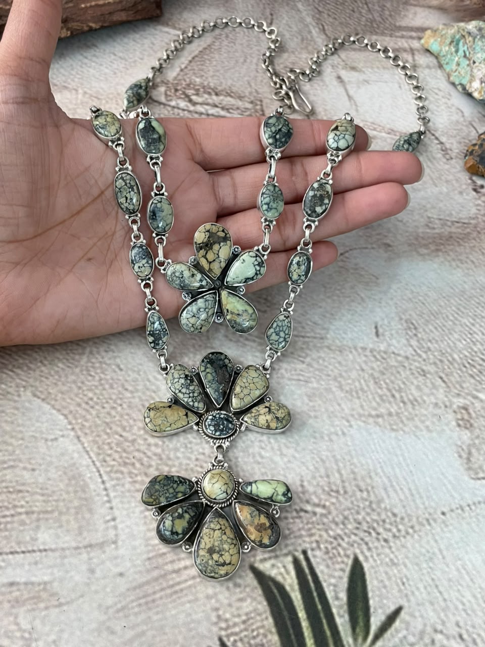 Handmade Sterling Silver Colina Verde Variscite Collection: Layered Necklace Signed Nizhoni