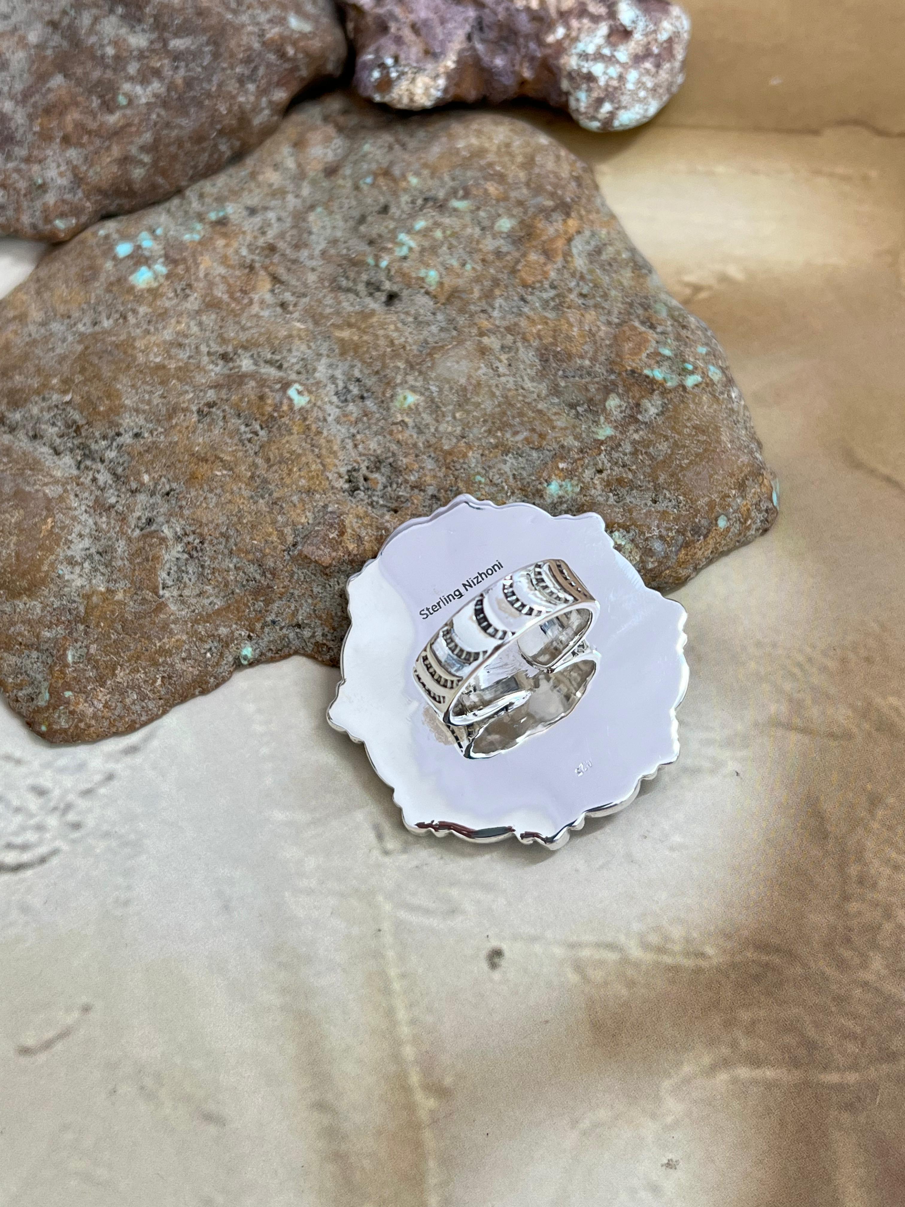 Handmade Sterling Silver Dahlia Rose with Druzy Adjustable Ring with Signed Nizhoni (7)