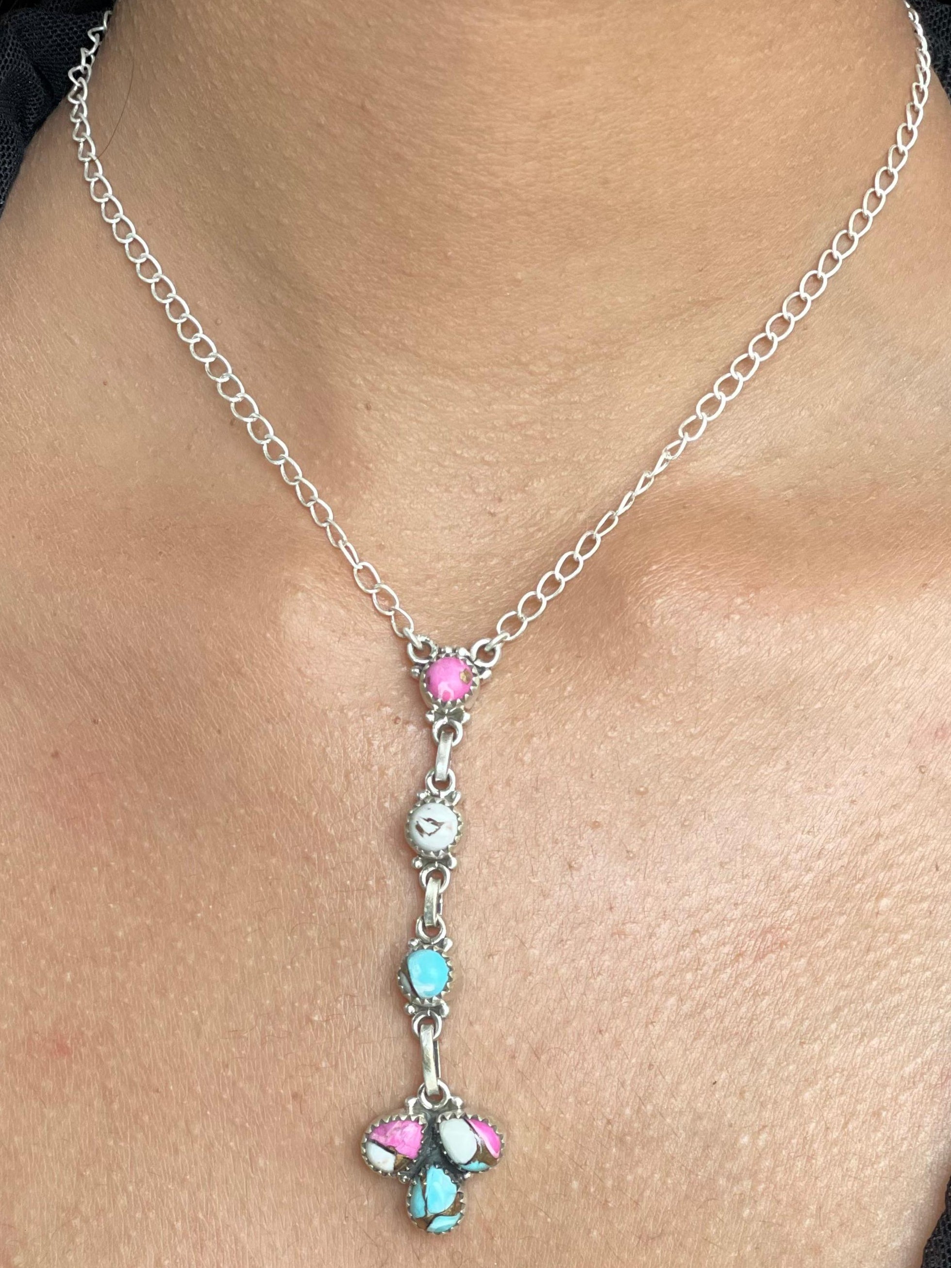 Handmade Sterling Silver Cotton Candy Necklace Signed Nizhoni (9)