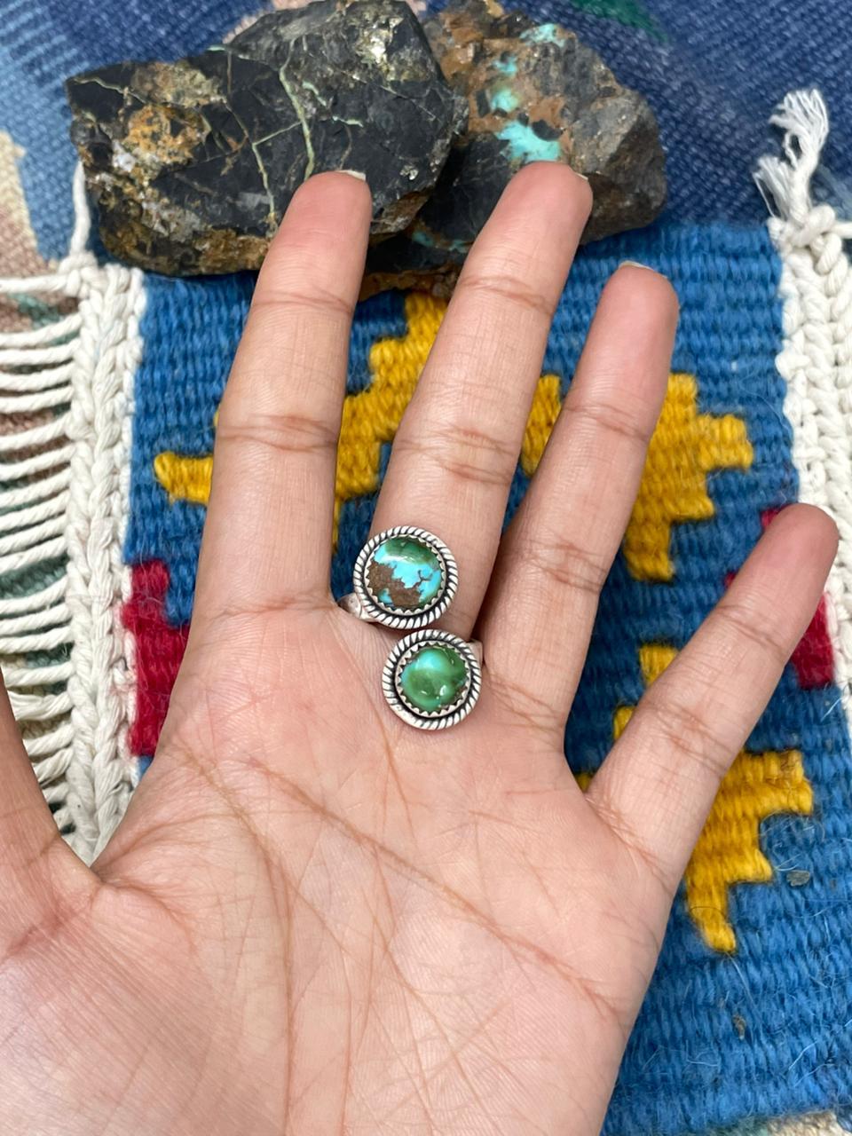 Handmade Sterling Silver Sonoran Mountain Turquoise Adjustable Ring " Signed Nizhoni"