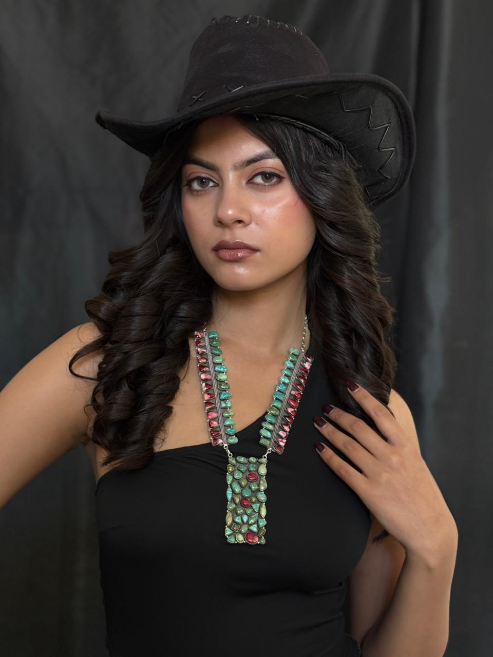 Handmade Sterling Silver Dahlia Rose with Emerald Valley Turquoise Necklace "Signed Nizhoni"