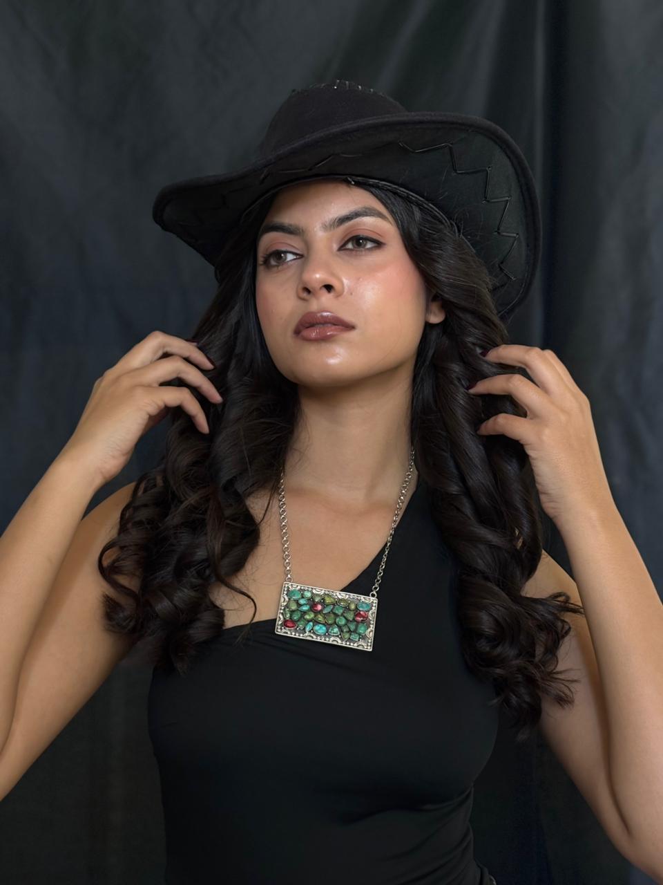 Handmade Sterling Silver Dahlia Rose with Emerald Valley Turquoise Necklace "Signed Nizhoni"