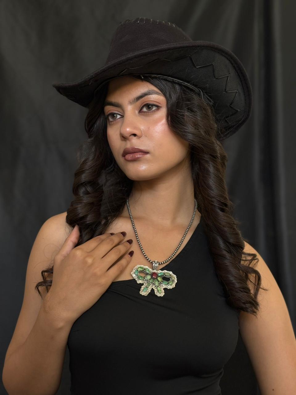 Handmade Sterling Silver Dahlia Rose with Emerald Valley Turquoise Pendant "Signed Nizhoni"