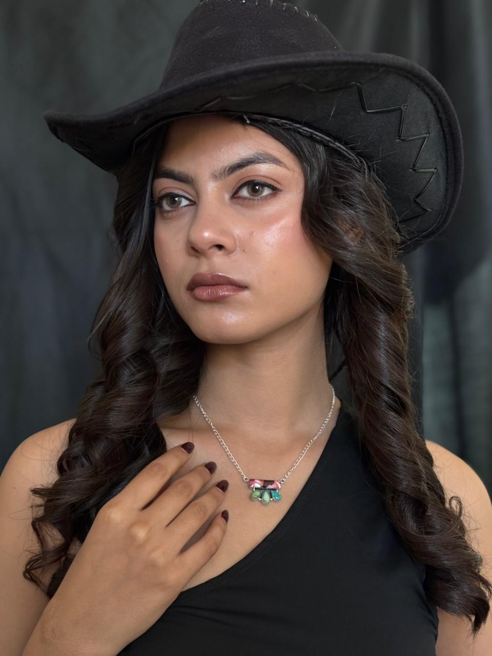 Handmade Sterling Silver Dahlia Rose with Emerald Valley Turquoise Necklace "Signed Nizhoni"