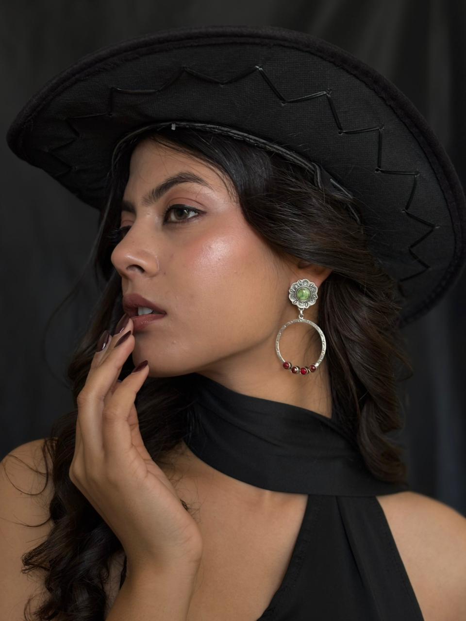 Handmade Sterling Silver Dahlia Rose with Emerald Valley Turquoise Post Earrings "Signed Nizhoni"