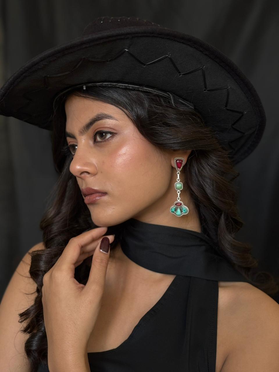 Handmade Sterling Silver Dahlia Rose with Emerald Valley Turquoise Post Earrings "Signed Nizhoni"