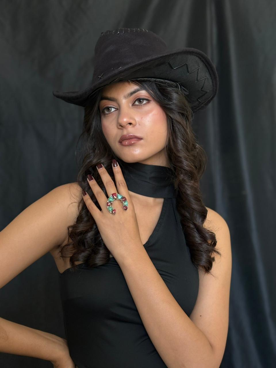 Handmade Sterling Silver Dahlia Rose With Emerald Valley Turquoise Ring "Signed Nizhoni"