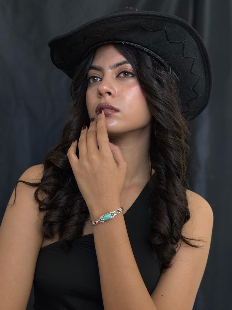 Handmade Sterling Silver Dahlia Rose with Emerald Valley Turquoise Cuff Bracelet "Signed Nizhoni"