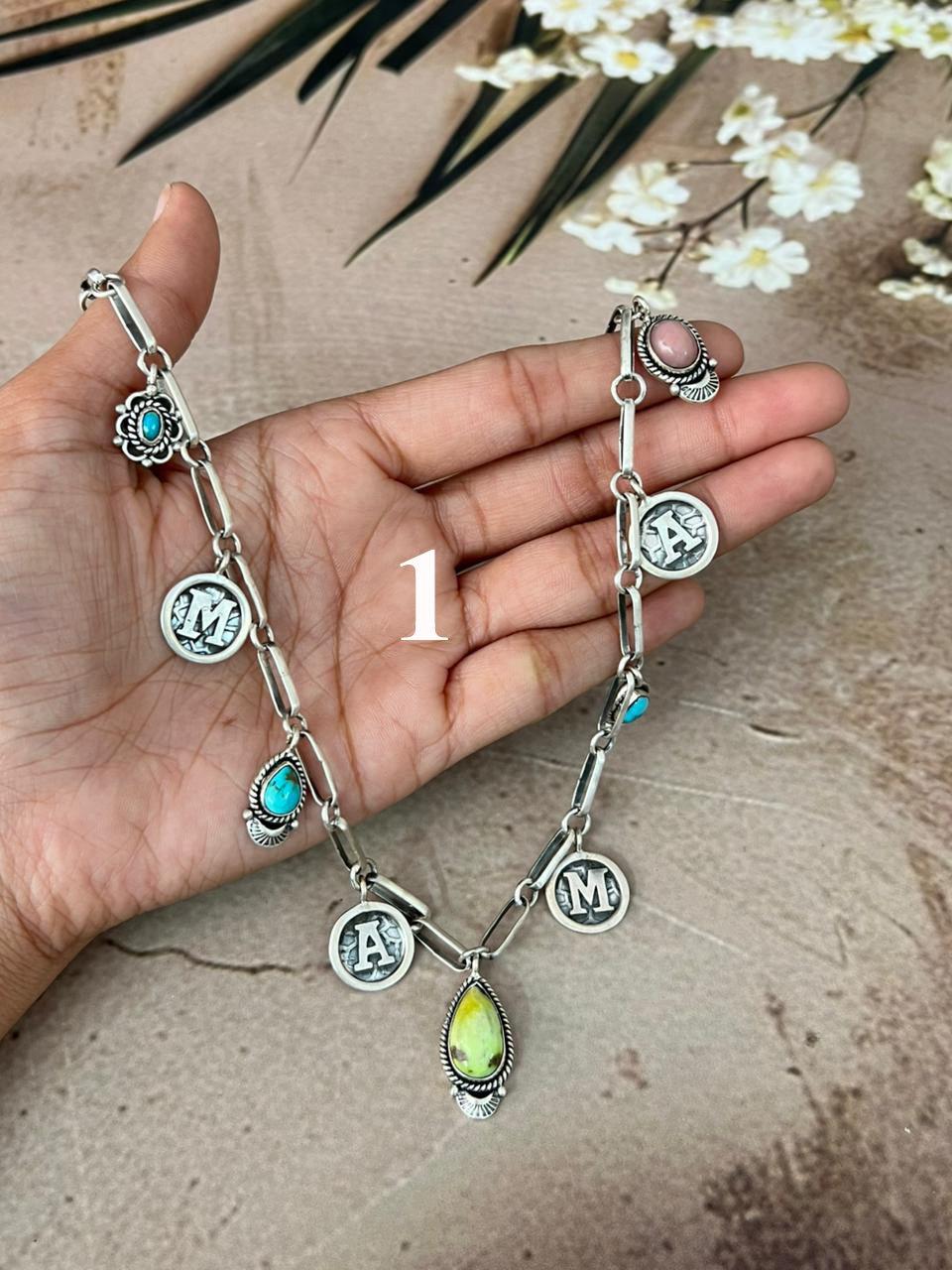 Handmade Sterling Silver Mama Collection: Pink Opal with Sonoran Mountain, Paloma and Palomino Turquoise Necklace "Signed Nizhoni"