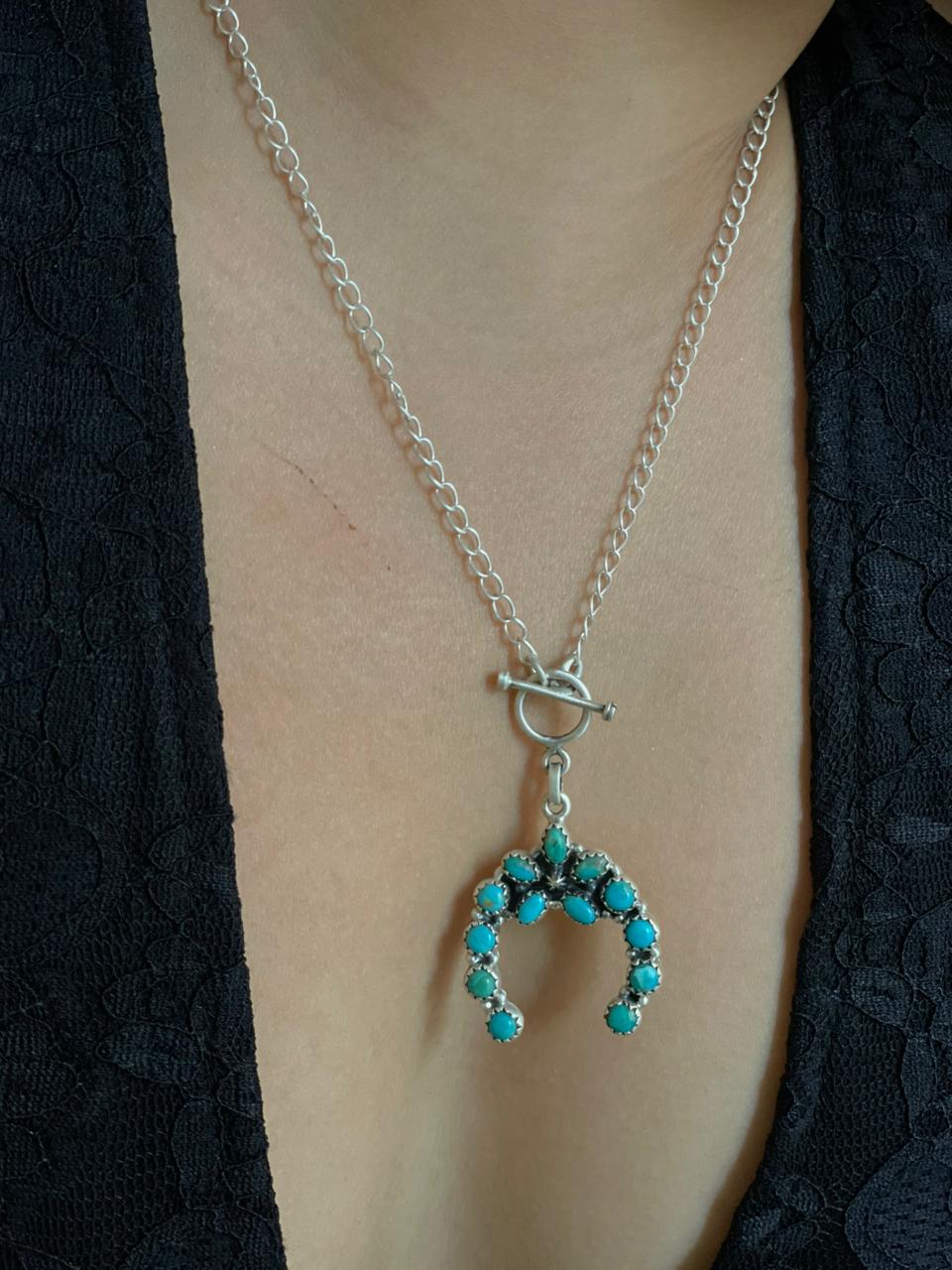 Handmade Sterling Silver Kingman Turquoise Necklace "Signed Nizhoni"