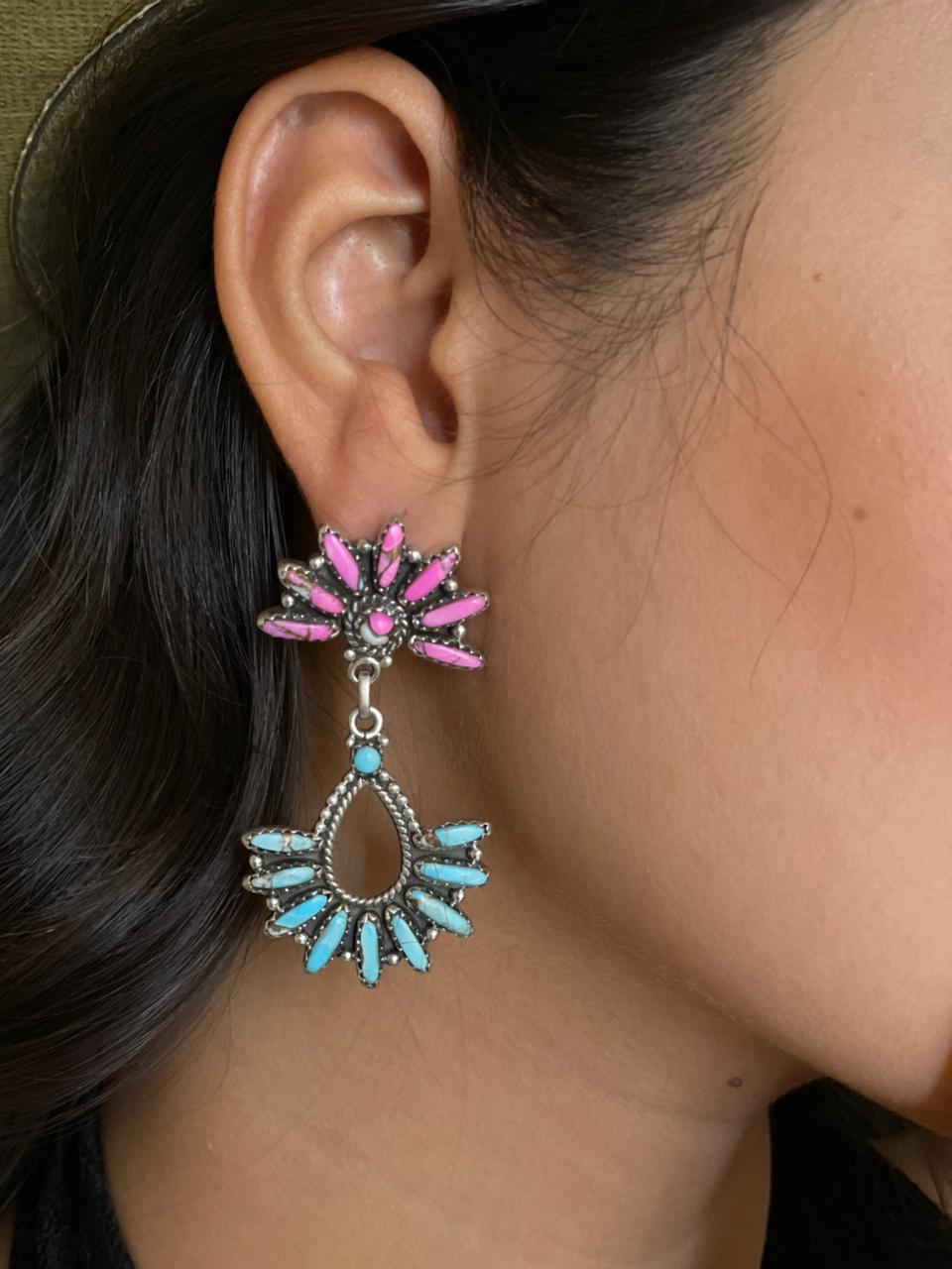 Handmade Sterling Silver Cotton Candy Post Dangle Earrings "Signed Nizhoni"