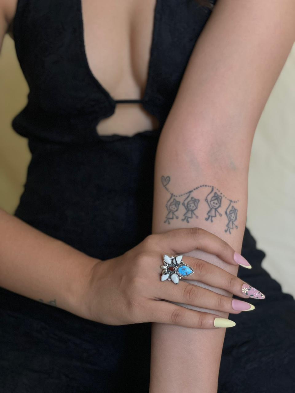 Handmade Sterling Silver Canyon Sunset Collection: Golden Hills Turquoise with White Buffalo and Carnelian Adjustable Ring "Signed Nizhoni"