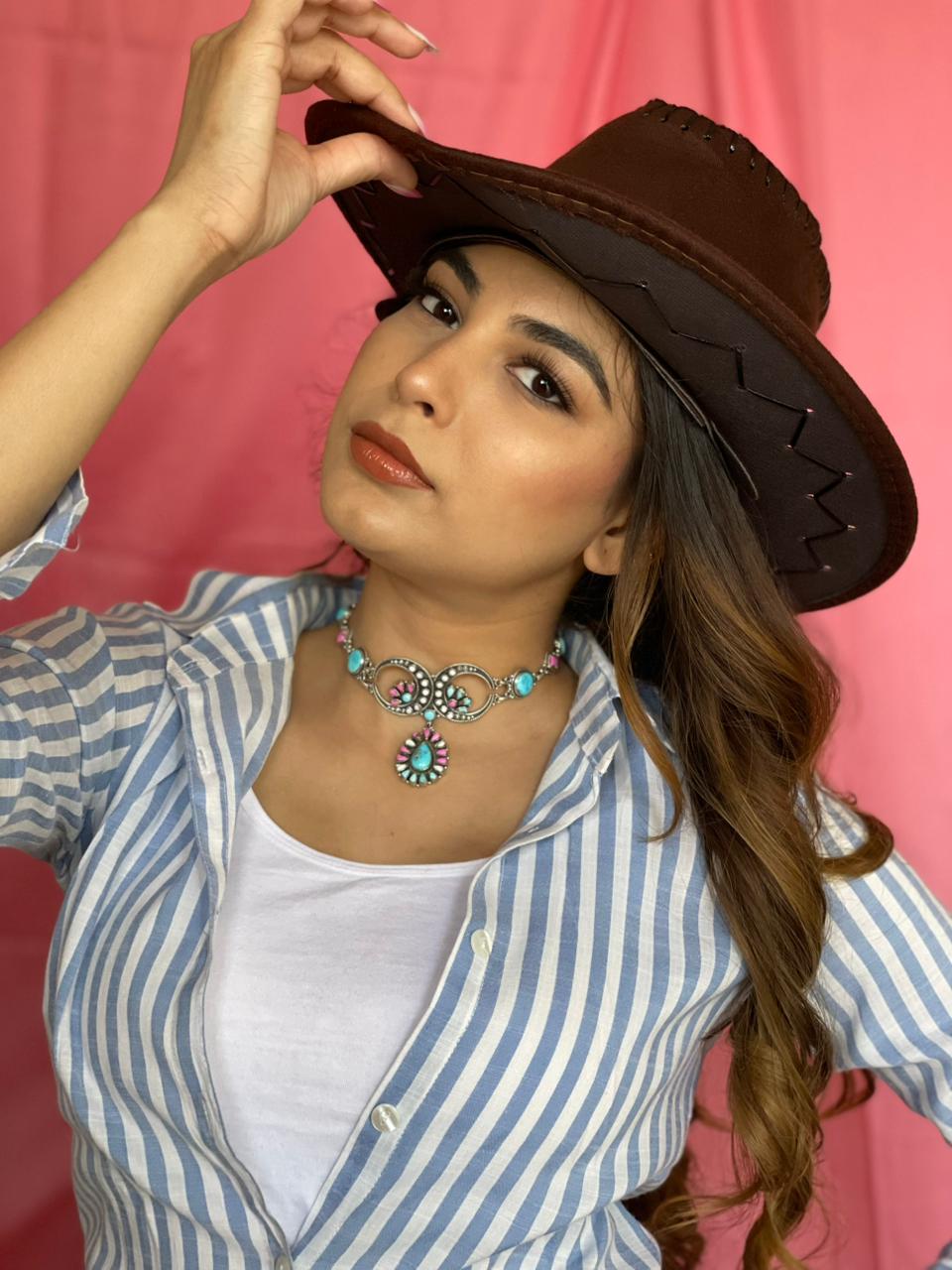 Handmade Sterling Silver Sierra Bella Turquoise with Cotton Candy Collection: Choker Necklace "Signed Nizhoni"