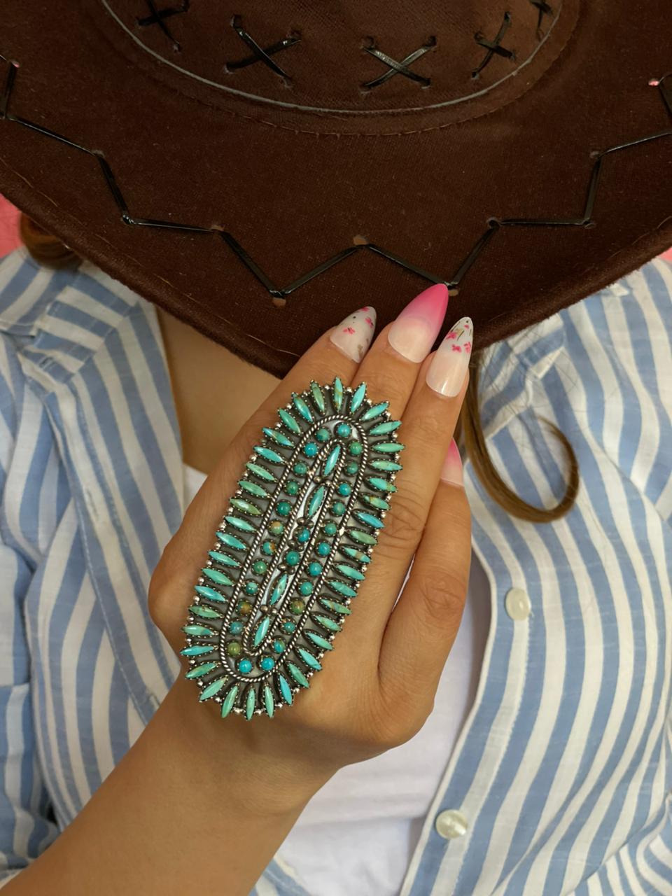 Handmade Sterling Silver Kingman Turquoise Adjustable Ring "Signed Nizhoni"
