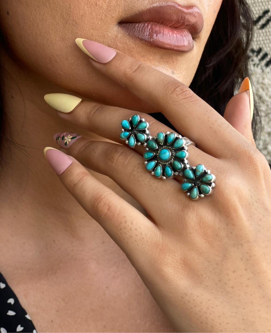 Handmade Sterling Silver Kingman Turquoise Adjustable Ring "Signed Nizhoni"