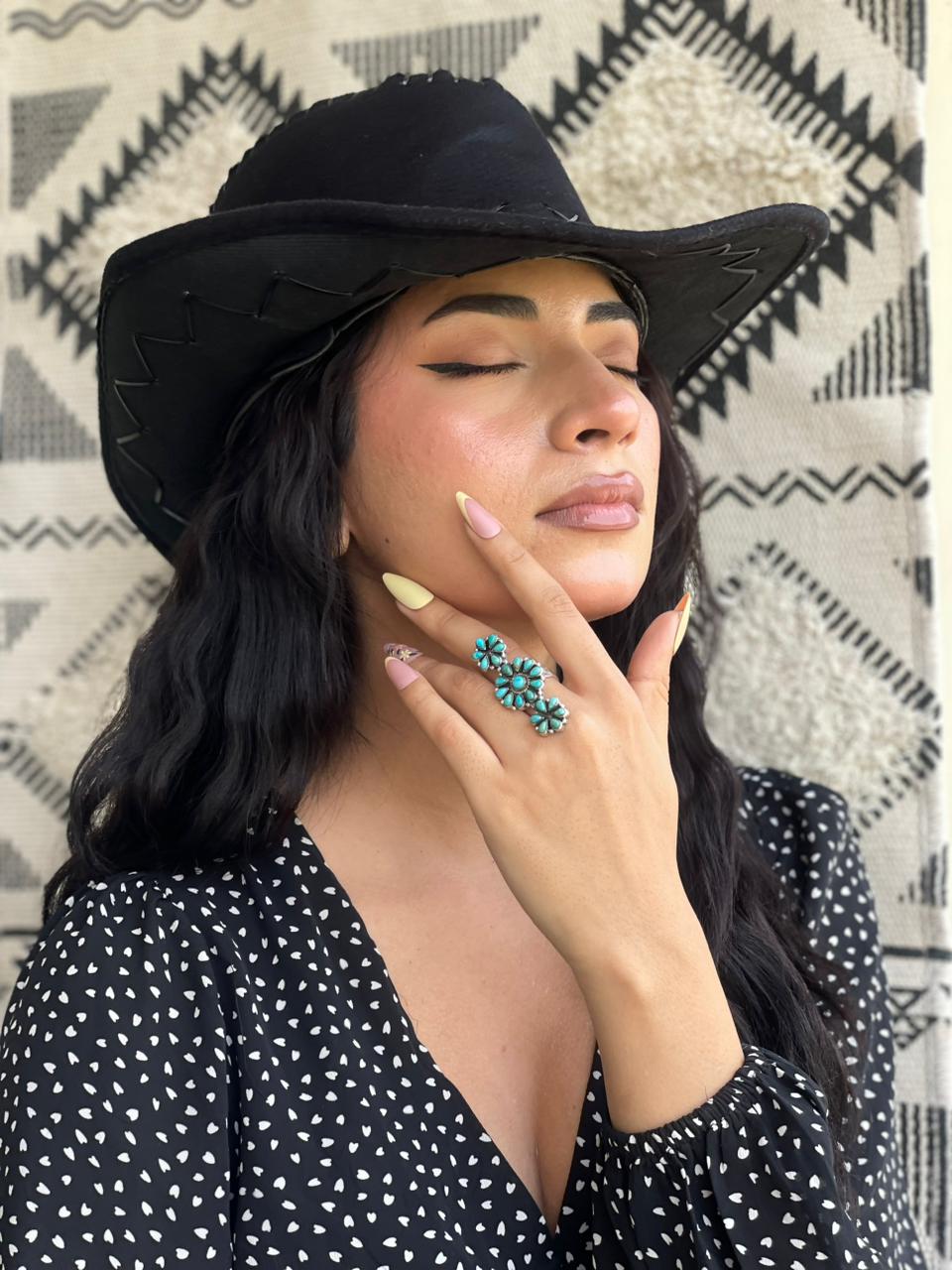 Handmade Sterling Silver Kingman Turquoise Adjustable Ring "Signed Nizhoni"