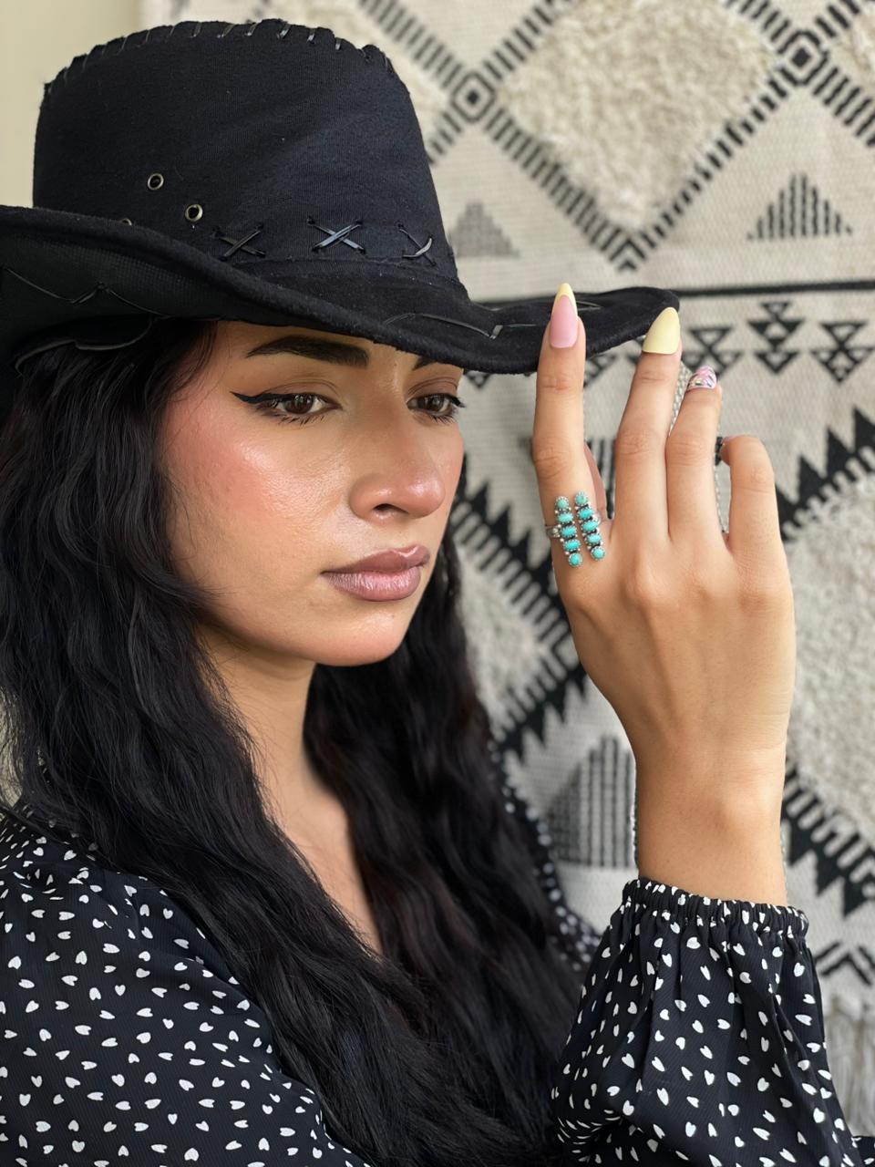 Handmade Sterling Silver Kingman Turquoise Adjustable Ring "Signed Nizhoni"