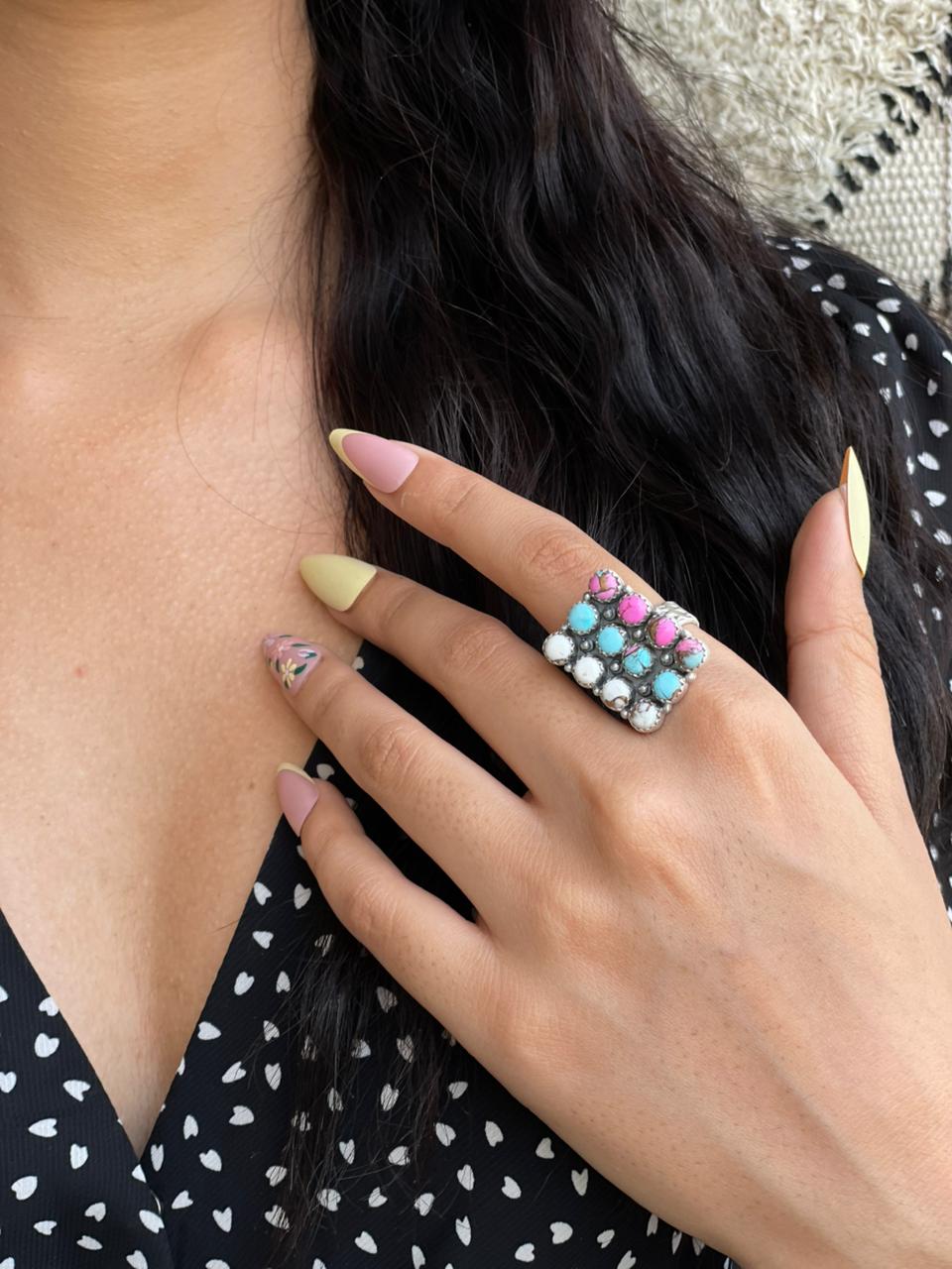 Handmade Sterling Silver Cotton Candy Bar Adjustable Ring "Signed Nizhoni"